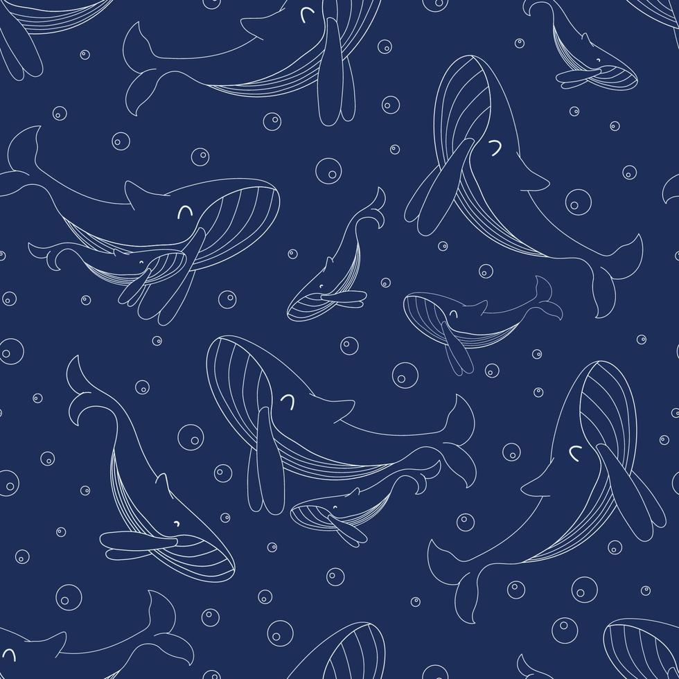 Seamless pattern with blue whales vector illustration