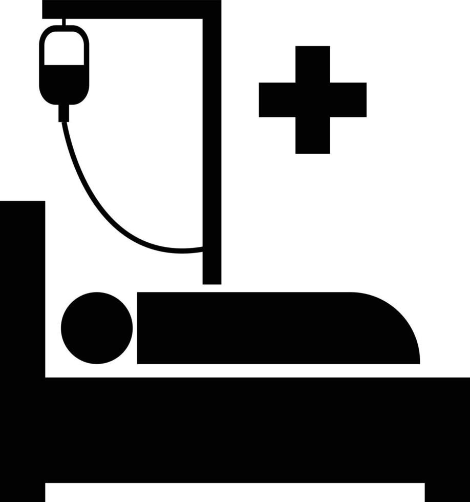 hospital icono en blanco antecedentes. médico cruzar y persona en cama simbolos paciente acostado signo. plano estilo. vector