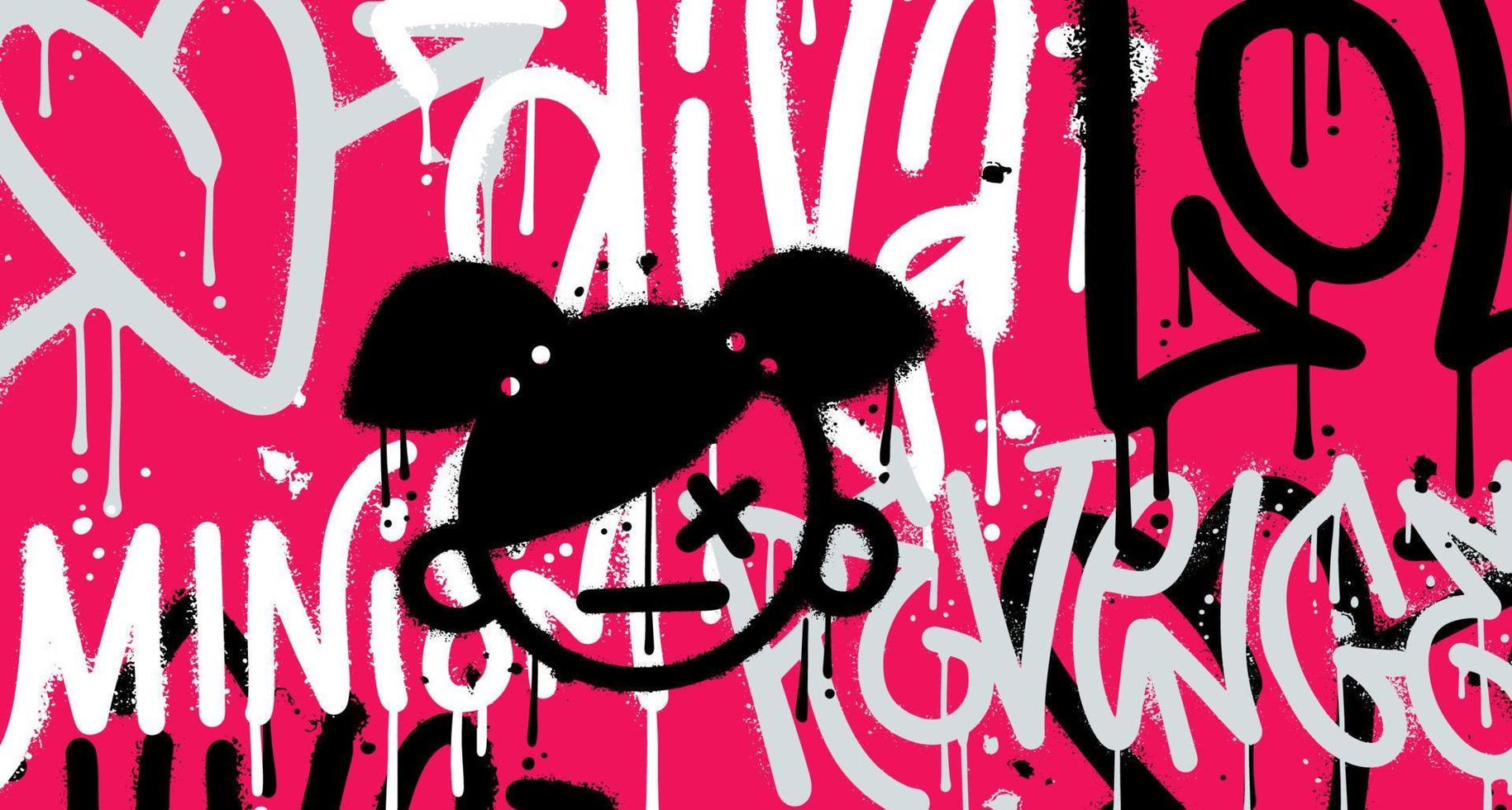 Emo urban typography hipster street art graffiti wall. y2k slogan pattern with magenta color background. Horozontal Vector illustration.