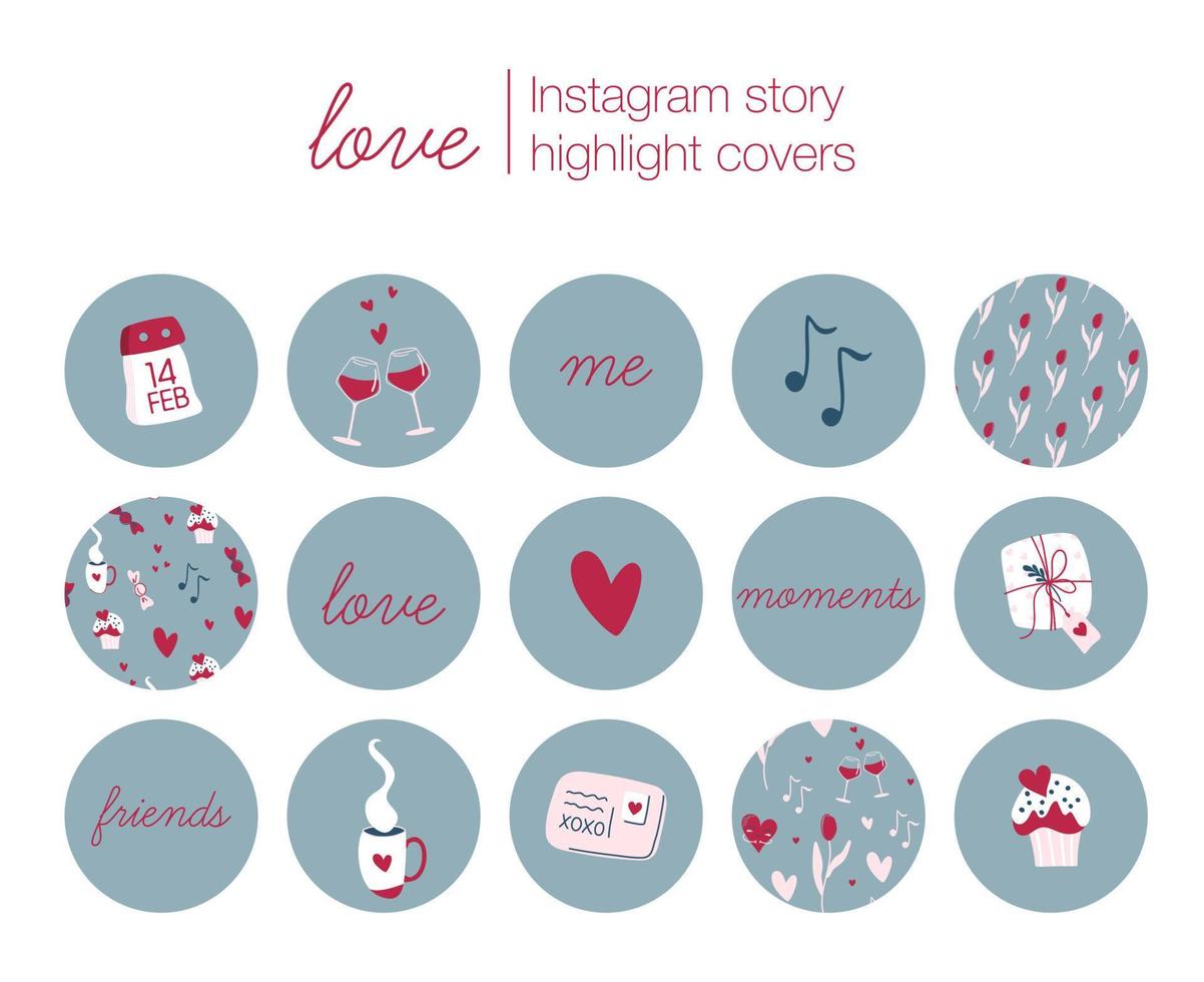 Valentine's day vector round sticker set. Love theme. Retro style romantic illustrations.