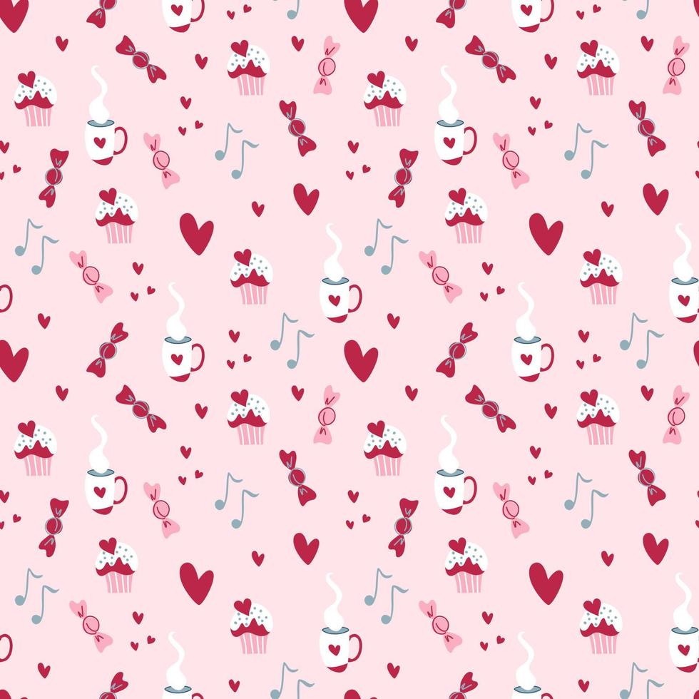 Valentine's day pattern. Endless ornament with love symbols on pink background. Romantic print. Vector illustration.