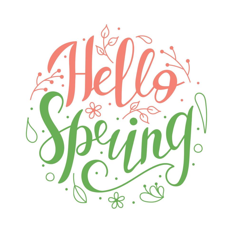 Vector illustration. Spring - design hand lettering. Inscription on white background. Template for printing on a mug, postcard, banner, gift card.