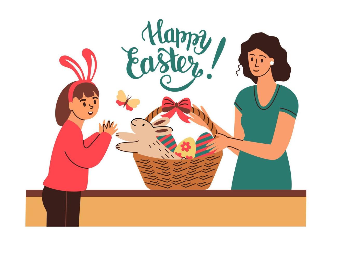 Family Easter celebration scene. Happy Easter. vector