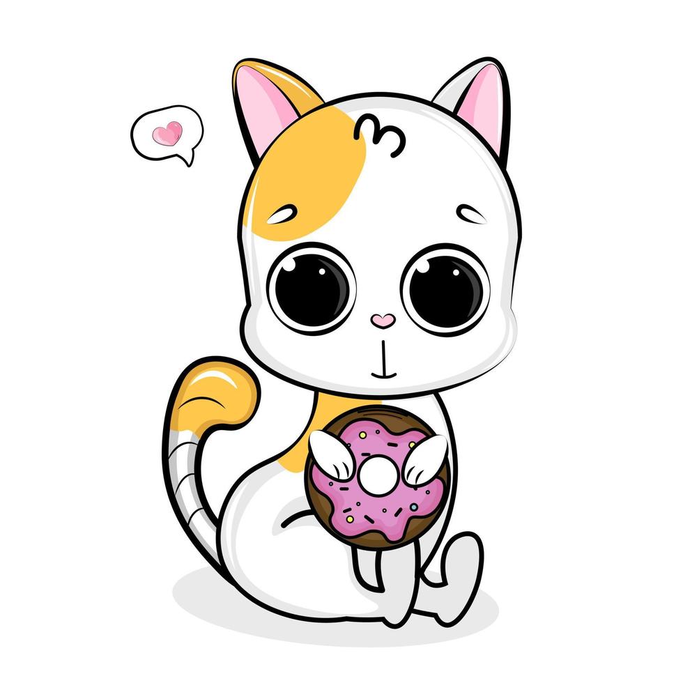 cute white cat with donut vector