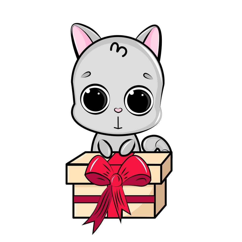 cute cat with gift box vector