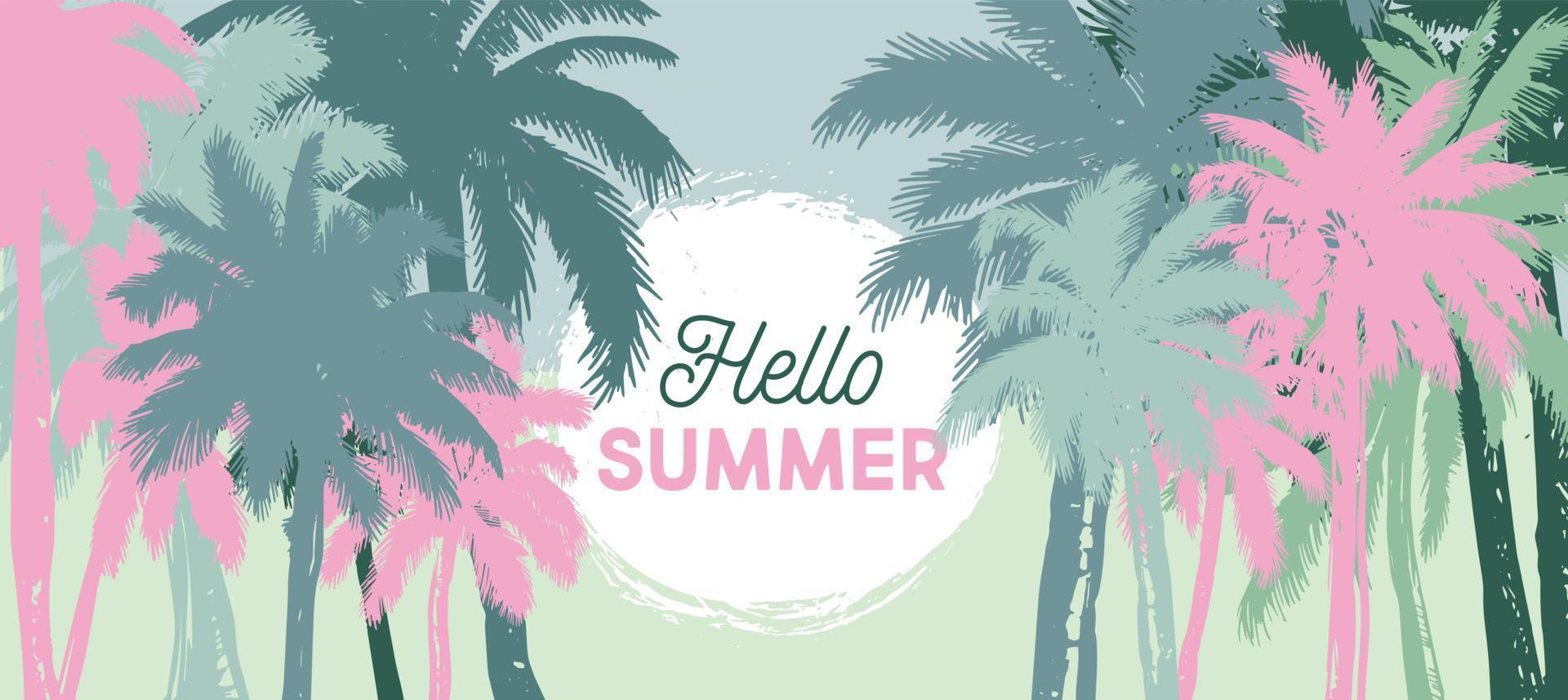 Hello Summer, Palm hand drawn illustrations, vector