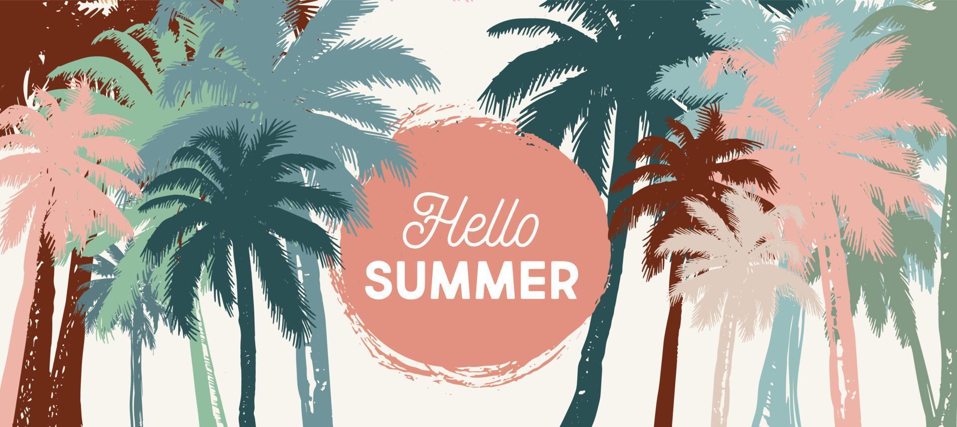 Hello Summer, Palm hand drawn illustrations, vector