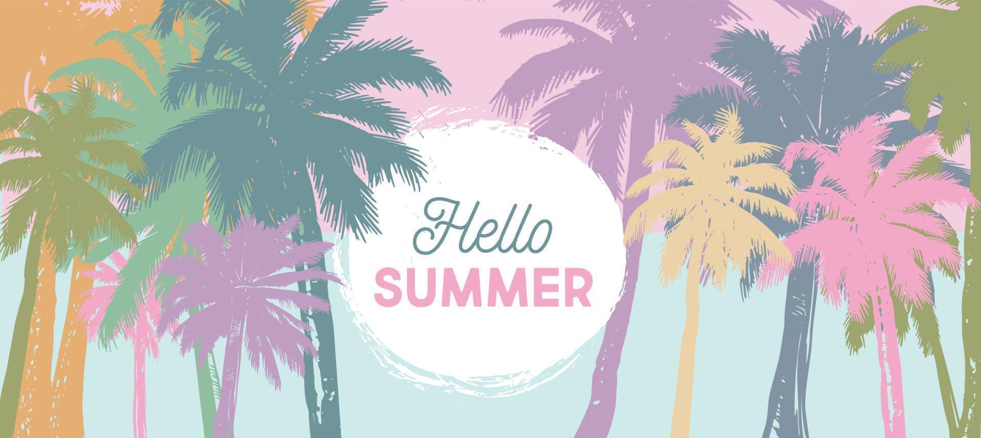 Hello Summer, Palm hand drawn illustrations, vector