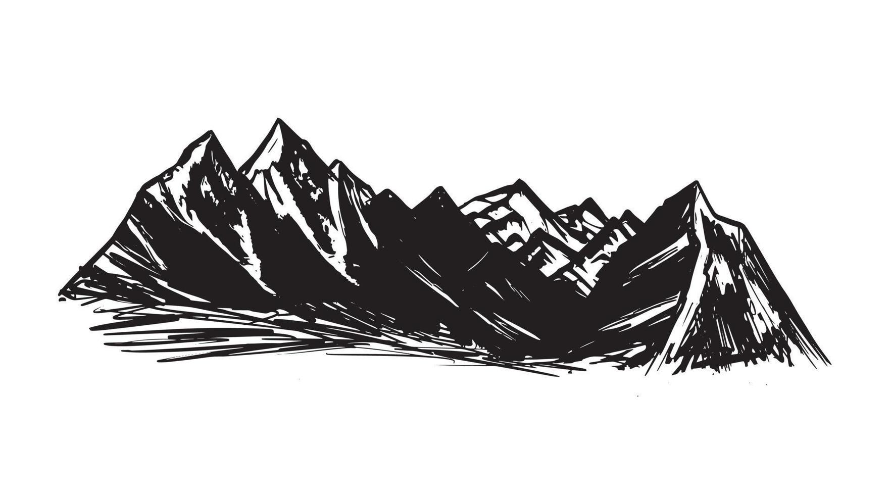 rocoso montañas, mano dibujado estilo, vector ilustración