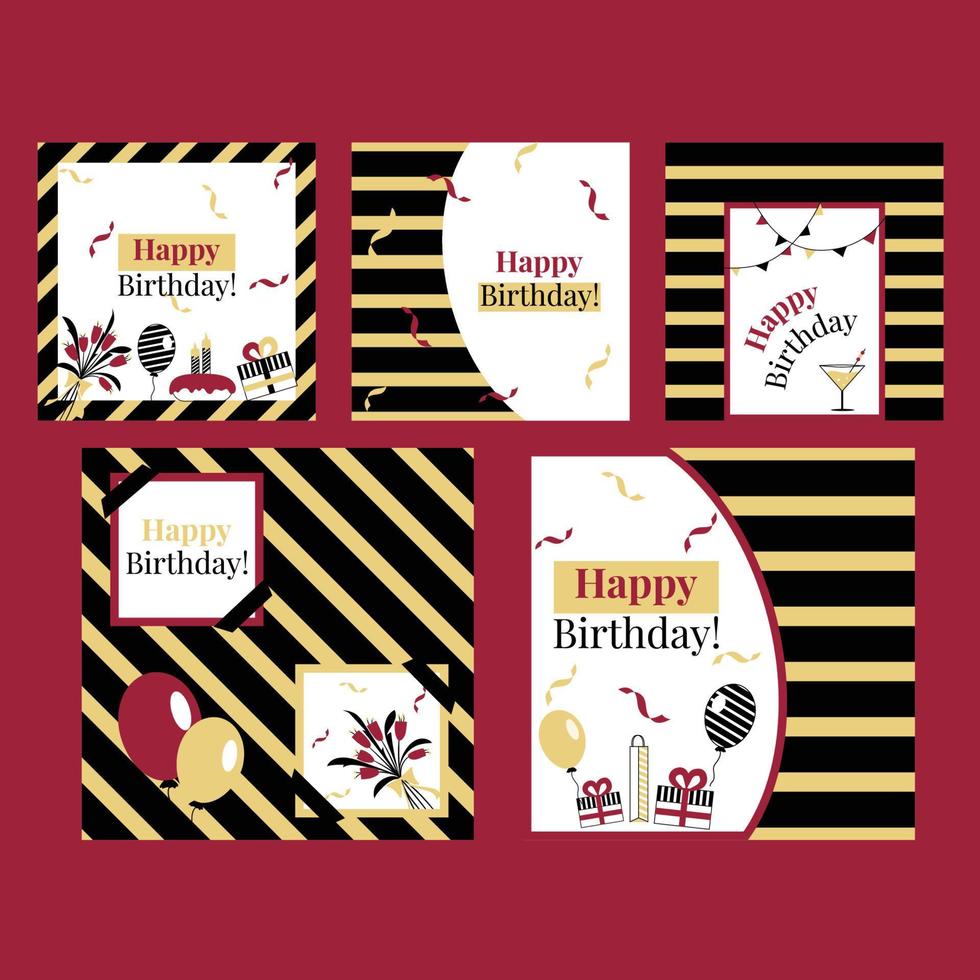 Happy Birthday Card Set, Greeting Cards, Congratulation, Premium Vector