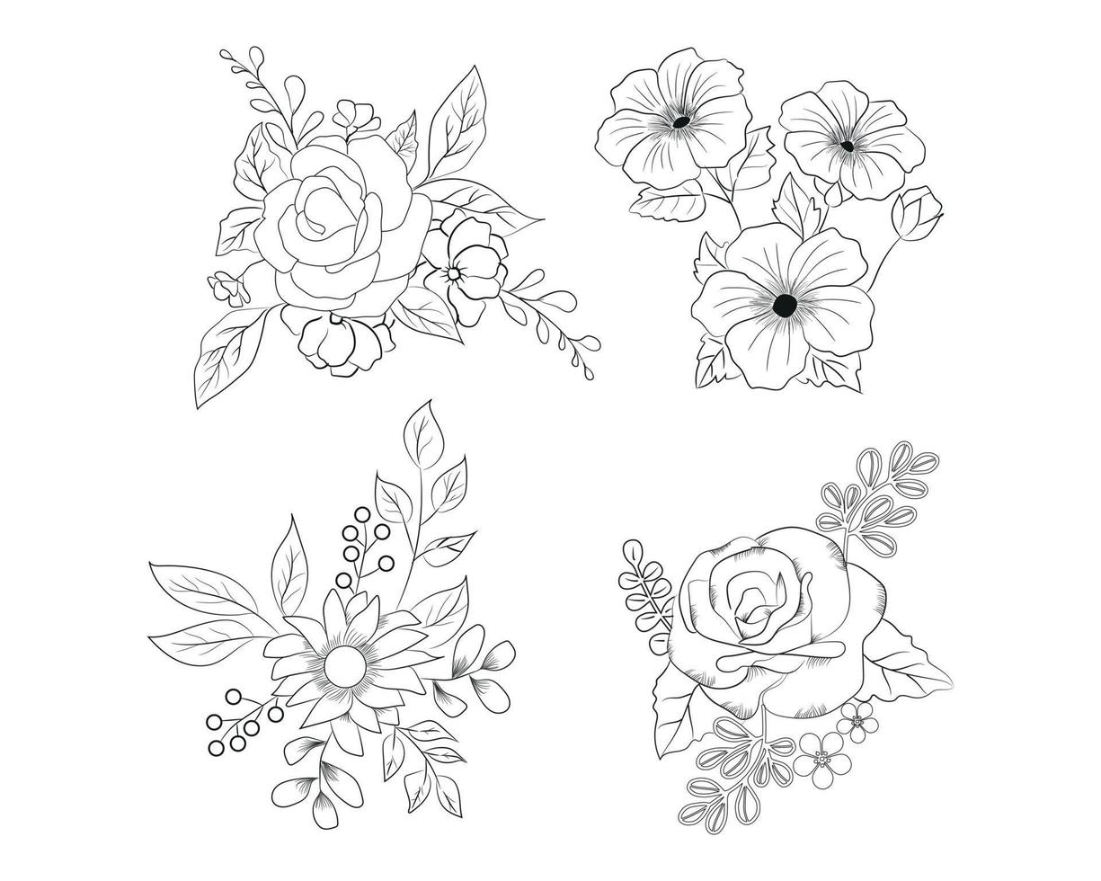 Line art flower for coloring page vector