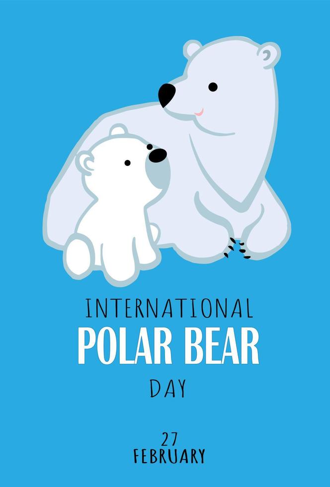internacional polar oso día vector. grande polar oso icono vector aislado en un azul antecedentes. polar oso día póster, febrero 27 oso con cachorro