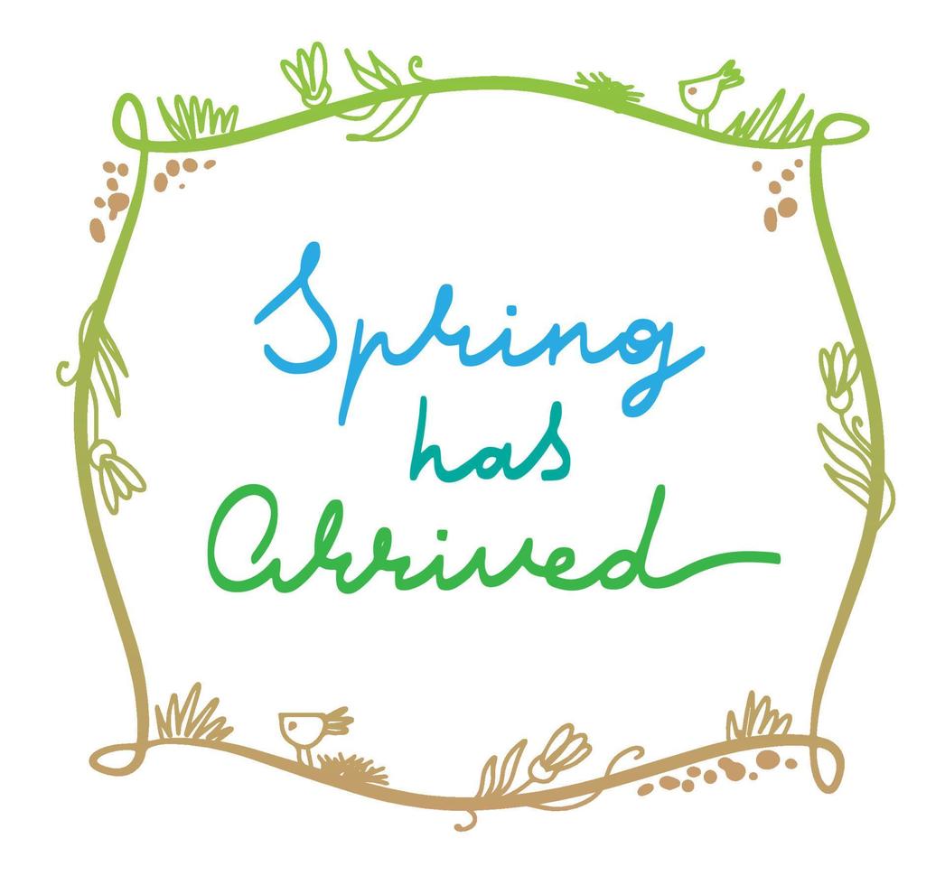 Spring has arrived hand lettering slogan for your design vector