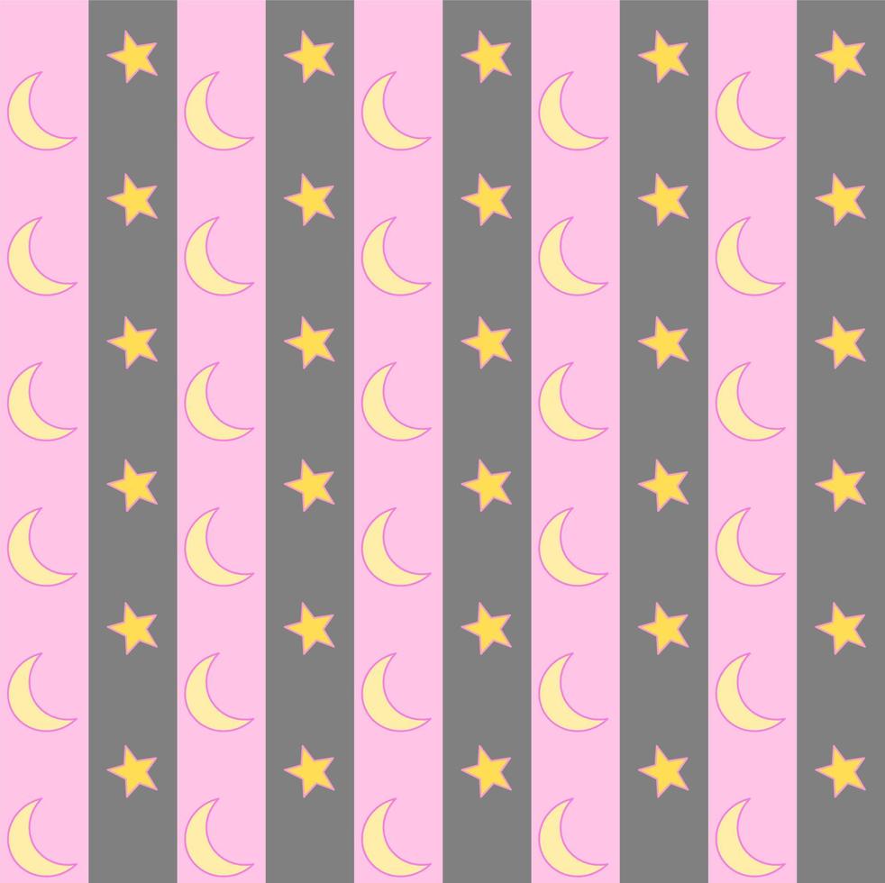 dulce y hermosa vector diseño. amarillo lunas y estrellas en rosado y gris antecedentes. sin costura modelo. vertical rayas organizado.