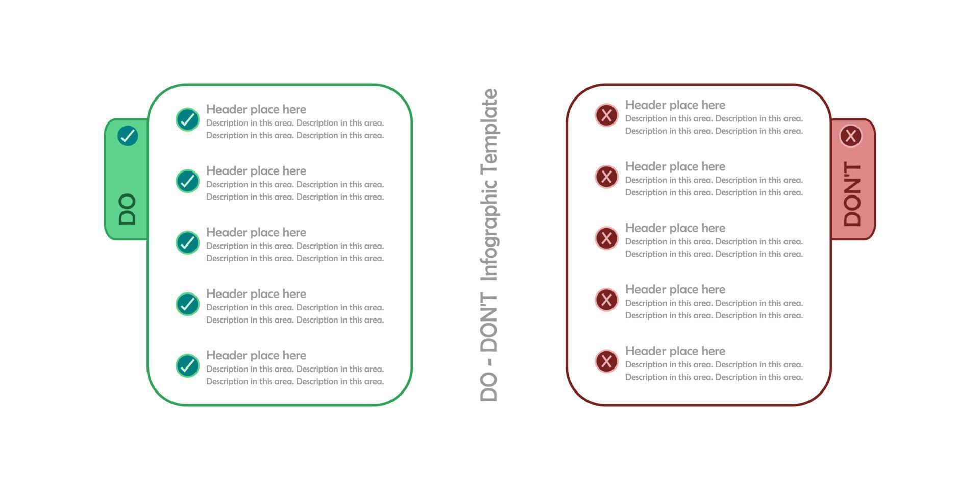 Infographic, List of Do vs Don't on white background. Checked and cross symbol. Green vs red sign. vector