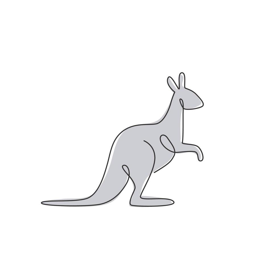 dibujo de línea continua única de adorable canguro de pie para la identidad del logotipo del zoológico nacional. concepto de mascota animal australiano para icono de campaña de turismo de viajes. Ilustración de vector de diseño de dibujo de una línea