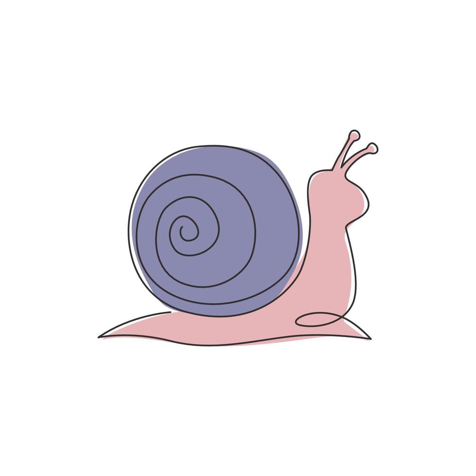 un dibujo de una sola línea del concepto de mascota de caracol exótico para la identidad del logotipo de alimentos saludables. alta comida sana de caracoles nutritivos. Ilustración de diseño gráfico de vector de dibujo de línea continua moderna