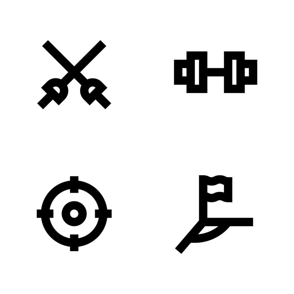 Sports icons set. Fencing, dumbbell, target, corner. Perfect for website mobile app, app icons, presentation, illustration and any other projects vector