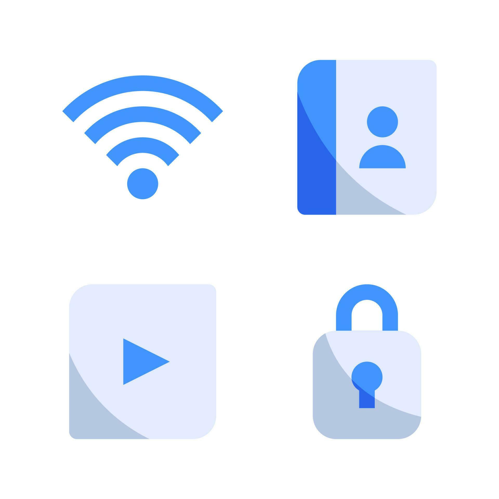 User Interface Icons Set. Wifi signal, contact book, play, padlock