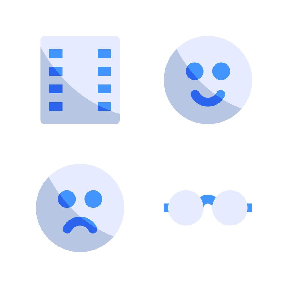 User Interface icons set. Film reel, emoji, bad, eyeglasses. Perfect for website mobile app, app icons, presentation, illustration and any other projects vector