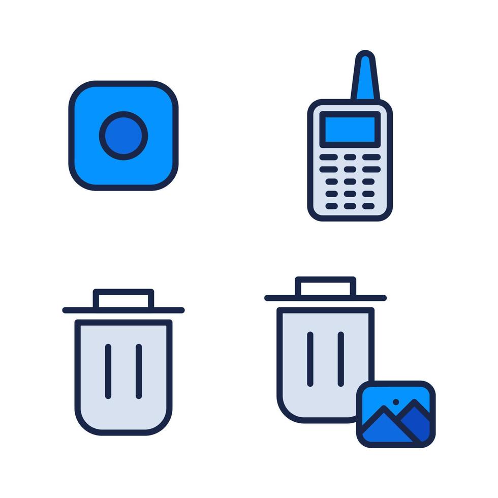 Photography icons set. Camera, walkie talkie, trash bin, trash can. Perfect for website mobile app, app icons, presentation, illustration and any other projects vector