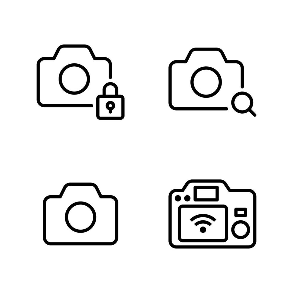 fotografía íconos colocar. cámara bloqueado, buscar, foto, pantalla cámara. Perfecto para sitio web móvil aplicación, aplicación iconos, presentación, ilustración y ninguna otro proyectos vector