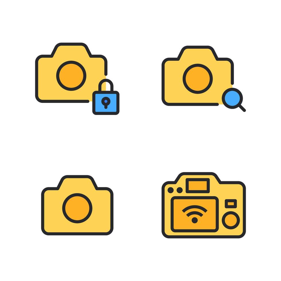 Photography icons set. Camera locked, search, photo, screen camera. Perfect for website mobile app, app icons, presentation, illustration and any other projects vector