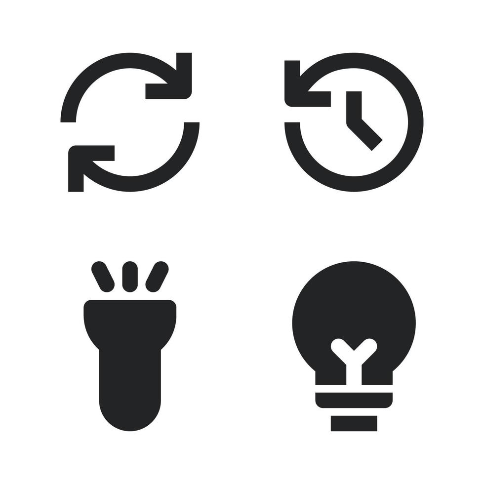 User Interface icons set. Refresh, time, flash light, lamp. Perfect for website mobile app, app icons, presentation, illustration and any other projects vector
