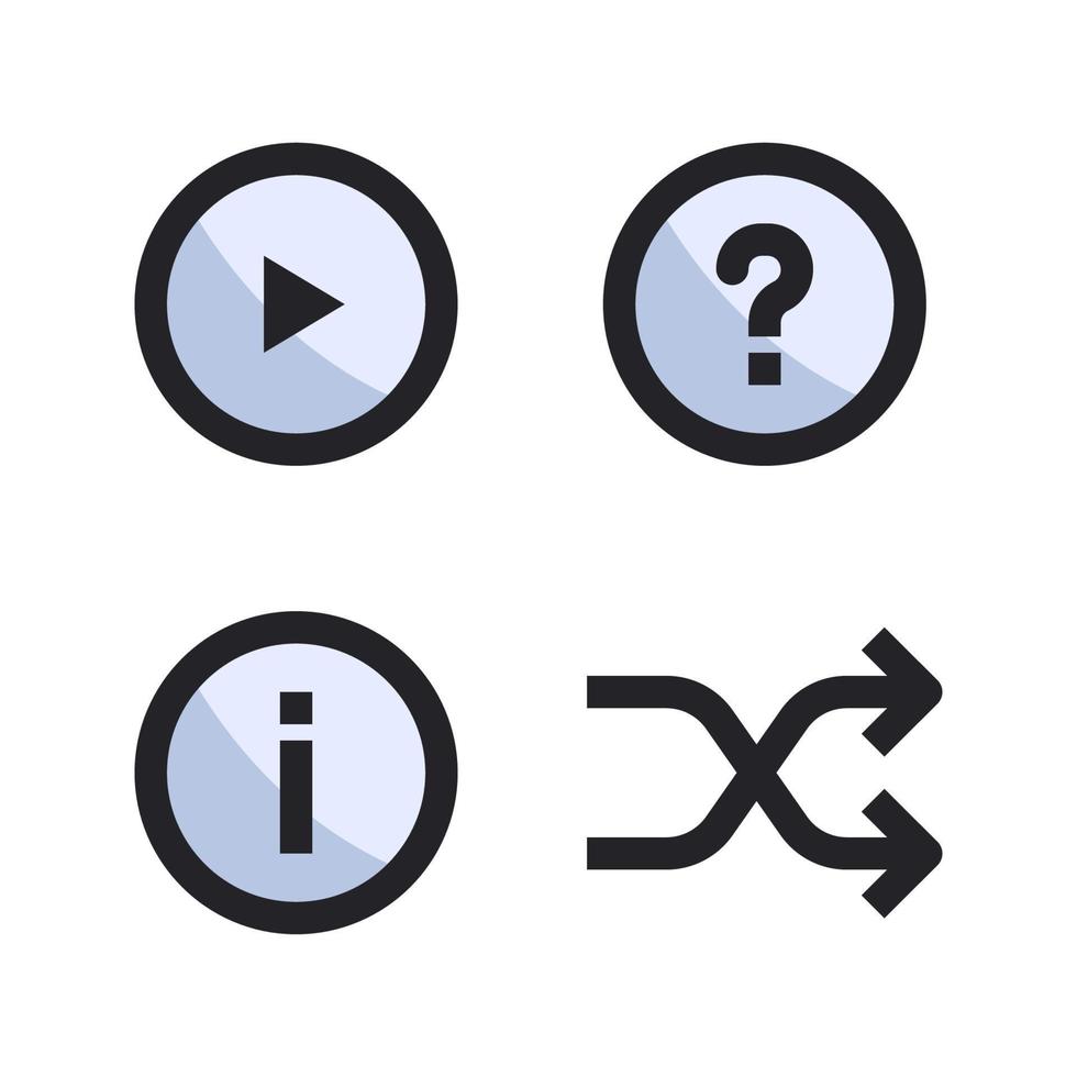 User Interface icons set. Play, question, information, shuffle. Perfect for website mobile app, app icons, presentation, illustration and any other projects vector