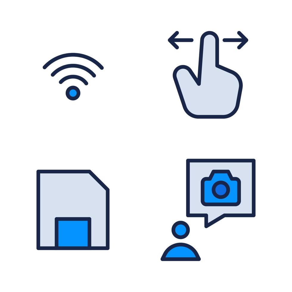 Photography icons set. Signal, hand gesture, save, conversation. Perfect for website mobile app, app icons, presentation, illustration and any other projects vector