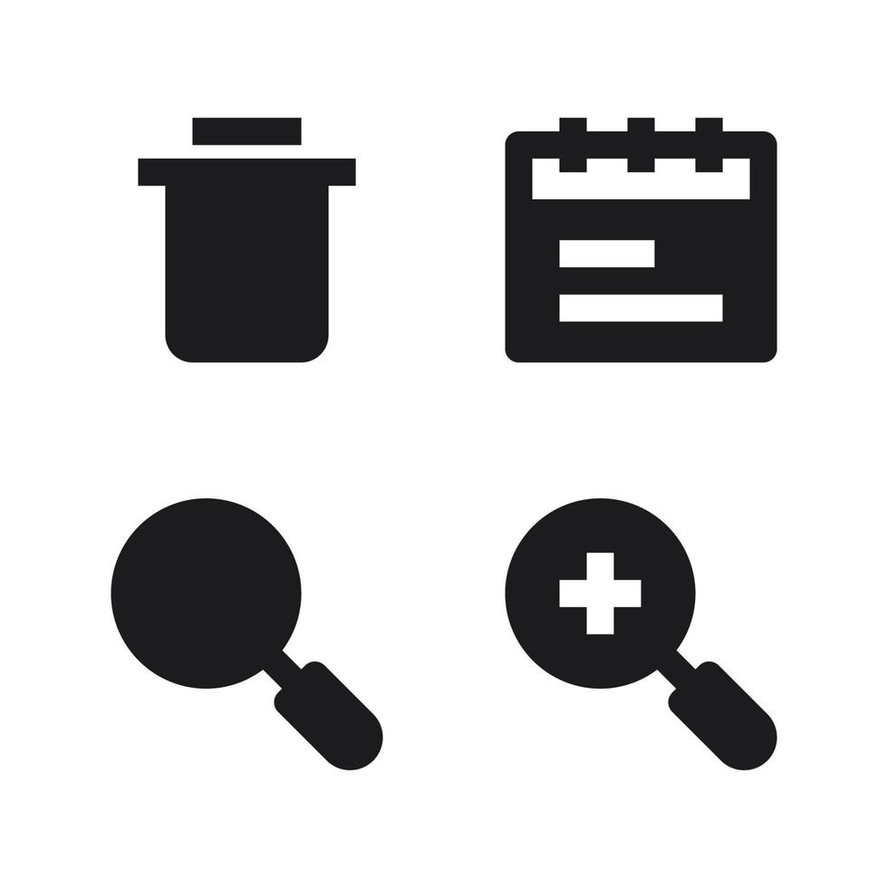 User Interface icon set. Trash bin, calendar, search, zoom in. Perfect for website mobile app, app icons, presentation, illustration and any other projects vector