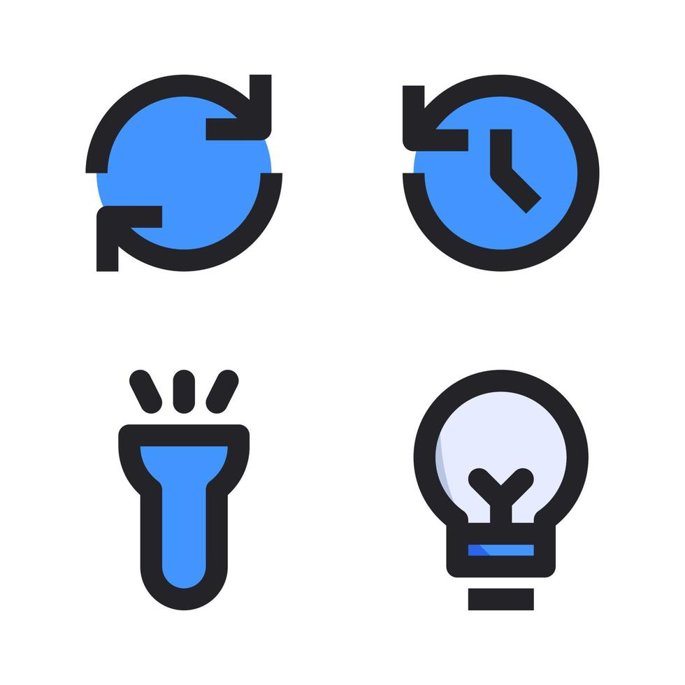 User Interface icons set. Refresh, time, flash light, lamp. Perfect for website mobile app, app icons, presentation, illustration and any other projects vector