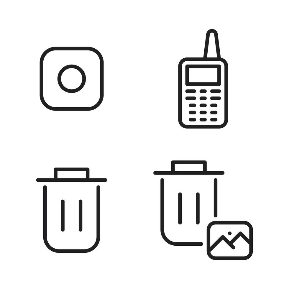 Photography icons set. Camera, walkie talkie, trash bin, trash can. Perfect for website mobile app, app icons, presentation, illustration and any other projects vector