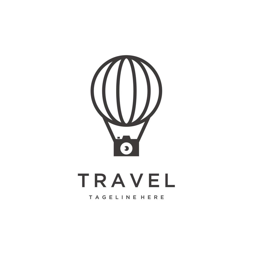 Silhouette of hot air balloon and camera. Air transport for travel. Isolated on white background logo design vector