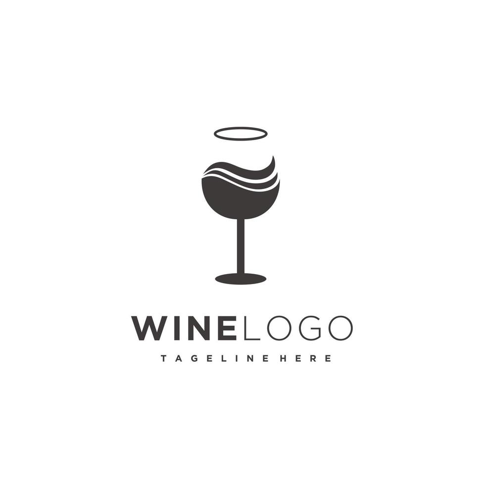 Wineglass wine drink wive silhouette logo design vector