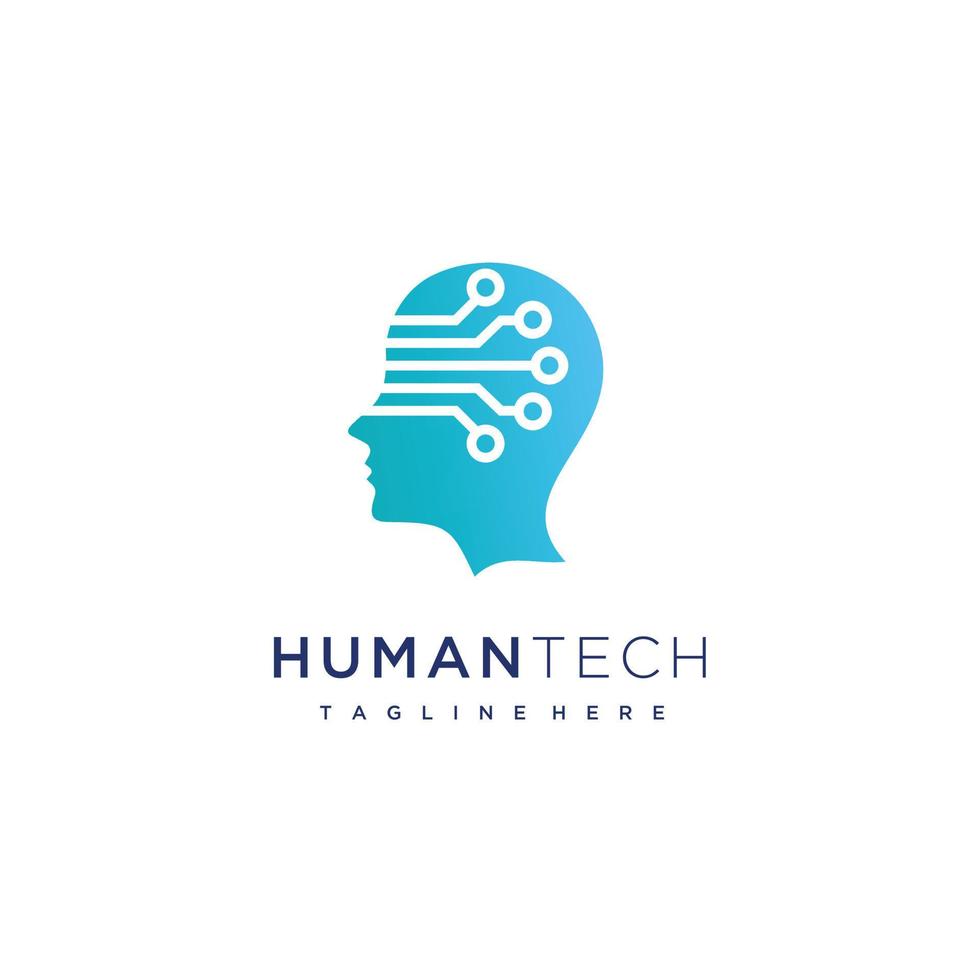 Digital abstract human head tech logo design inspiration vector