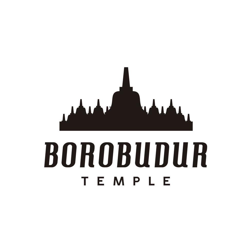 borobudur templo silueta minimalista circulo logo icono modelo vector inspiración