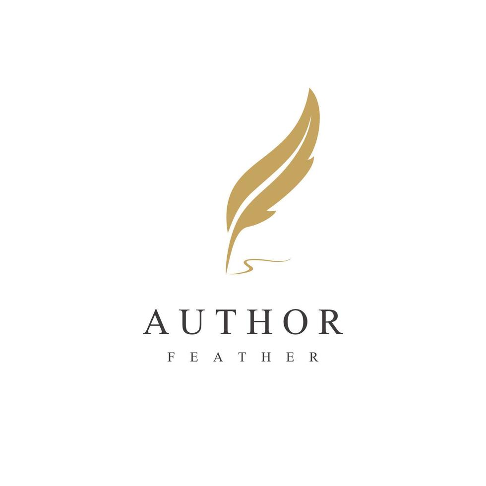 Feather quill pen author gold logo design icon classic stationery illustration vector