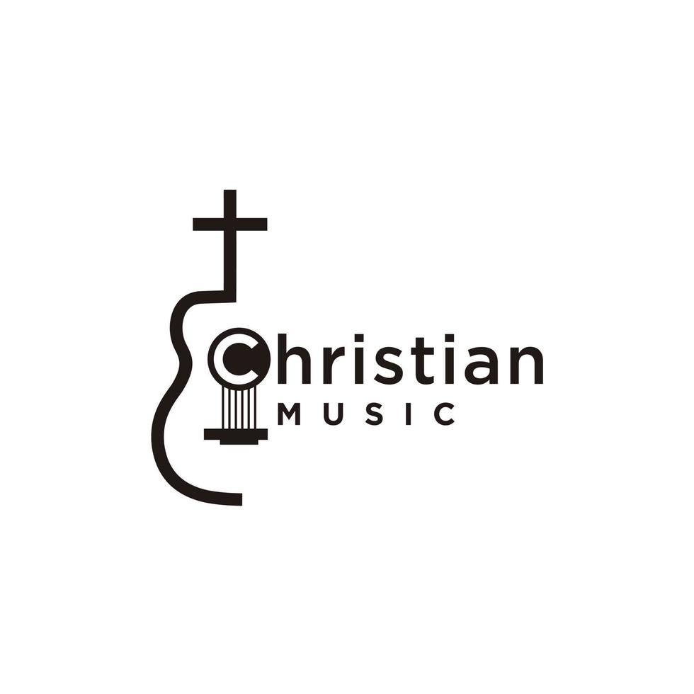 Acoustic guitar christian music minimalist logo design vector