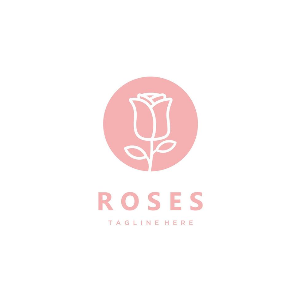 Red Rose Flower Minimalist Circle Line Art Logo Design Icon Vector