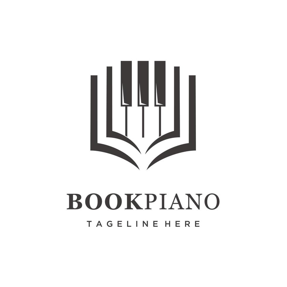 Piano keyboard music book logo design icon vector