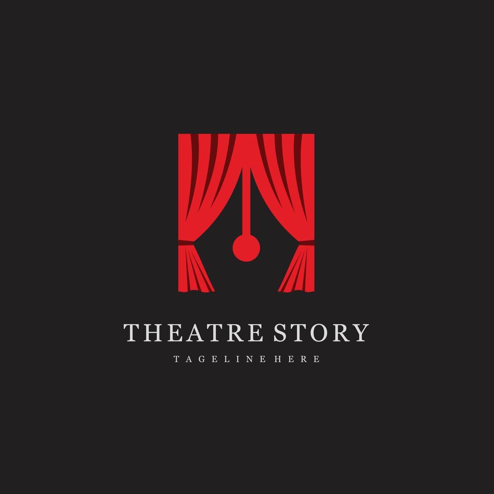 Pen and theater stage logo design icon vector