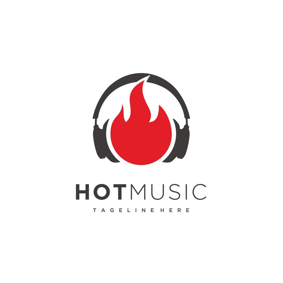 Fire Flame Sound Headphone DJ Music Studio logo design inspiration vector