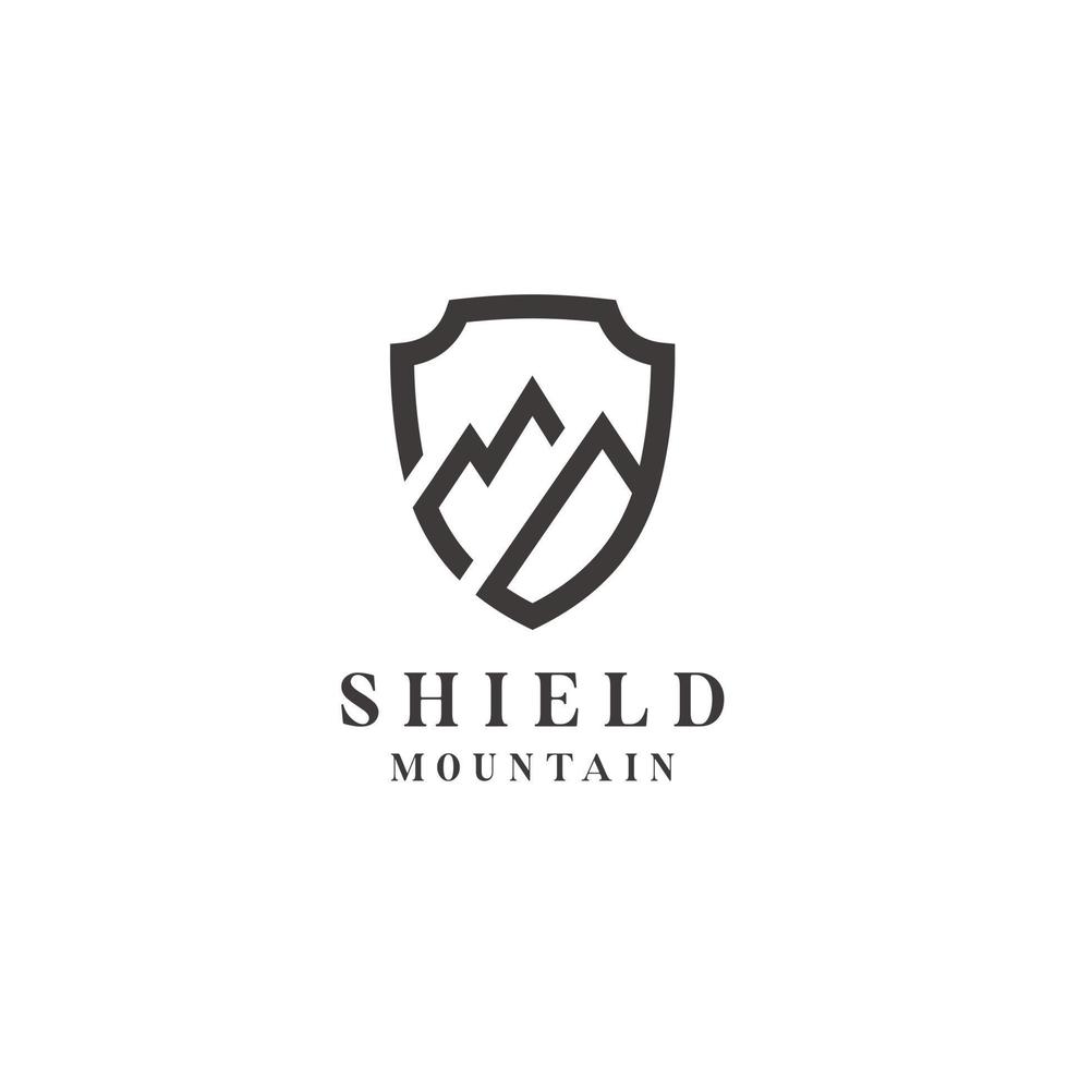 Shield mountain line art minimalist logo design vector