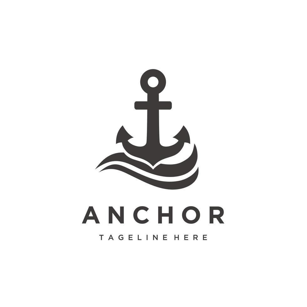 Anchor Wave Boat Ship Marine Nautical logo design vector