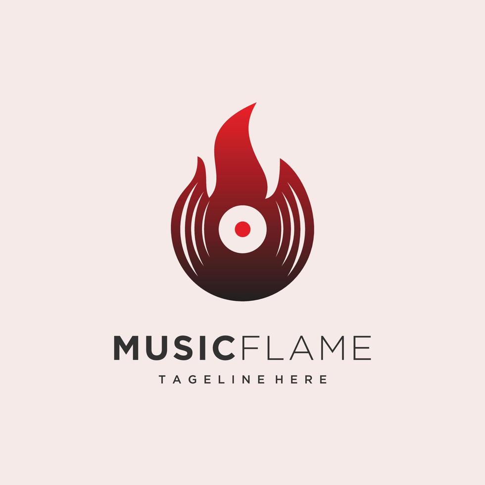 Fire flame vinyl record music studio logo design inspiration vector