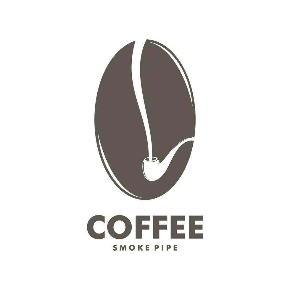 Coffee bean with smoking pipe vector emitting smoke. retro coffee for coffee shops and bars