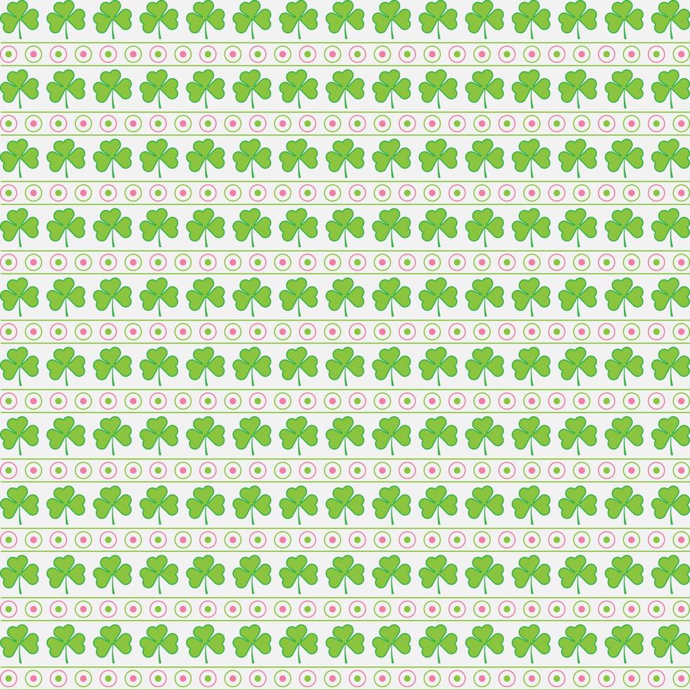 St Patrick's day seamless pattern design template. Outline green clover leaves on green background. Vector stock illustration