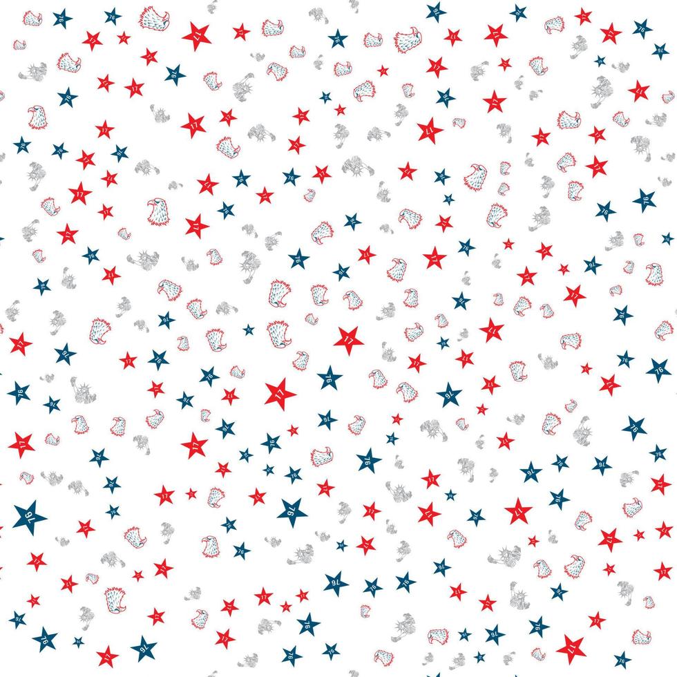 Independence Day USA. Presidents day. Hand drawn illustration. Stars grunge.  USA background with elements of the American flag. Abstract seamless pattern design for Independence day fourth of july. vector