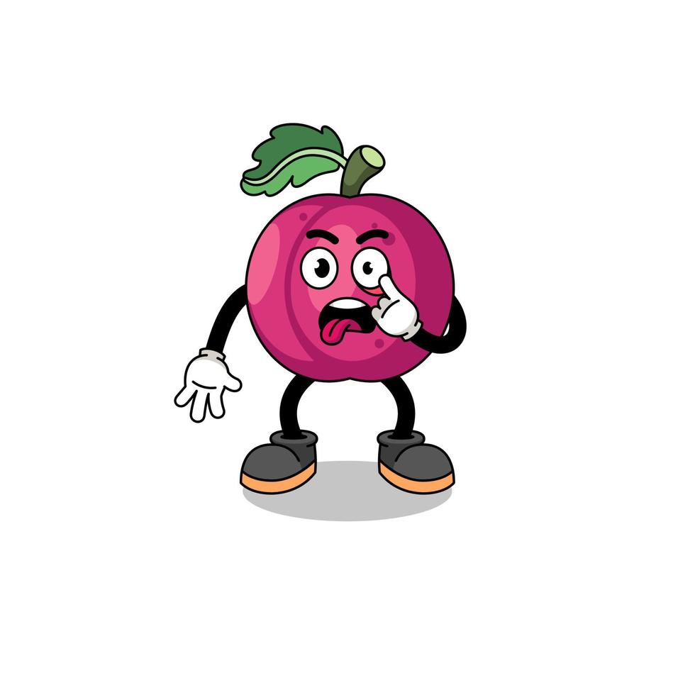 personaje ilustración de ciruela Fruta con lengua pega fuera vector